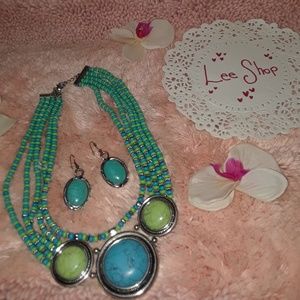 Beaded Necklace with Drop Earrings